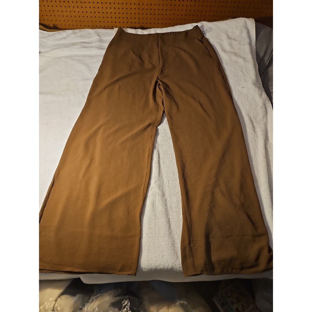 Women's Brown Dress Pants Size 3X Dazz Style New Elastic Waist